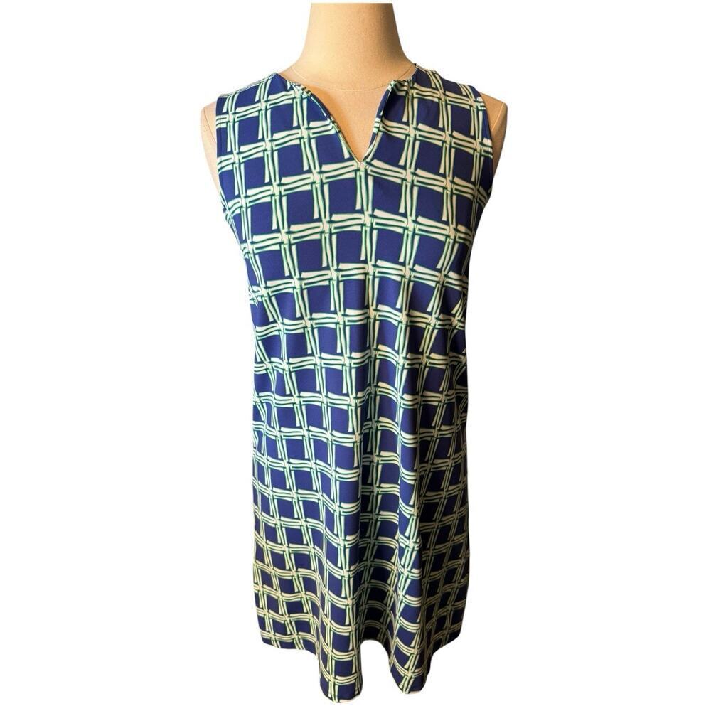 J McLaughlin Catalina Cloth Dress Navy Blue White Green Small Sleeveless